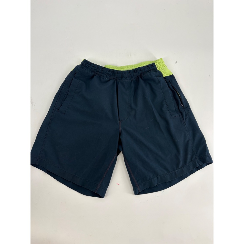 Birddogs Classic Gym Shorts Navy Blue Neon Green Liner Mens Medium Zipper Pocket